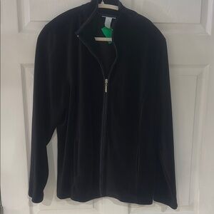 Black Zip Up Sweater with Stand Up Collar and Long Sleeves